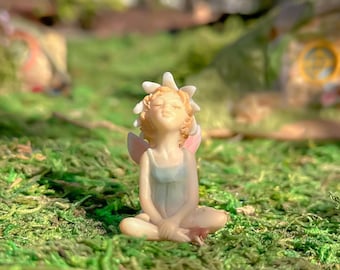 MICRO Miniature Meditating Flower Pixie Figurine ~ Enchanted Forest Fairies Garden, Teacup Gardening, Spring Diorama Terrarium Accessories