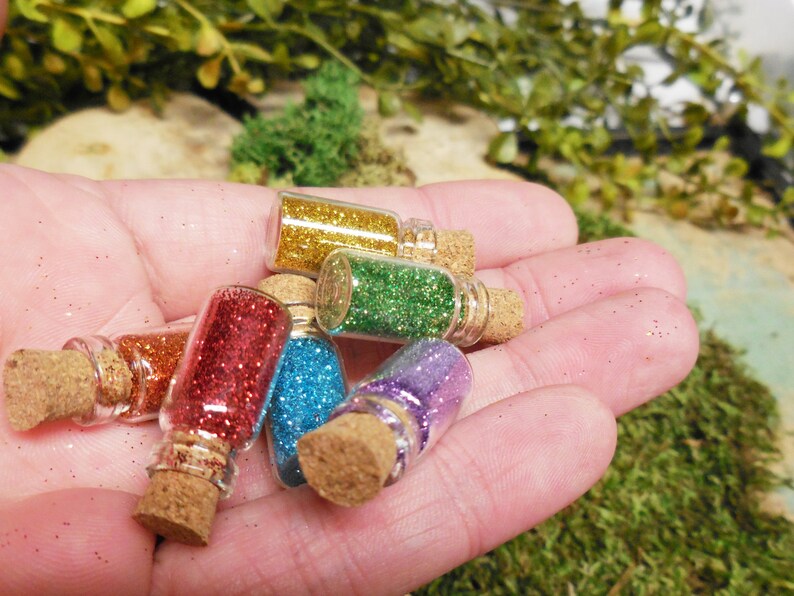 1 Rainbow Fairy Dust Bottles 6 PC Set Miniature Pixie Dust & Potion Bottles Fairy Garden Supply Dollhouse Magic Miniatures image 2