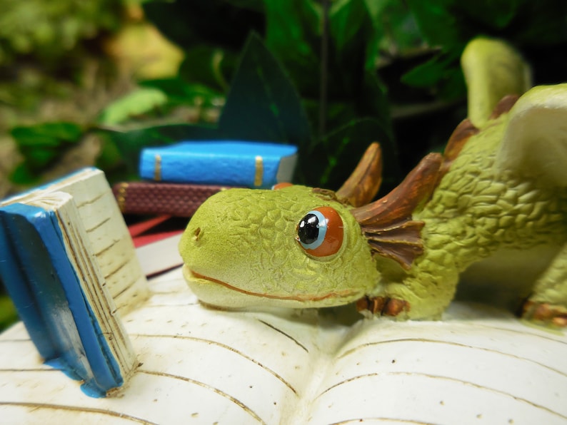 Fairy Garden Dragon Reading a Book Miniature Animal Figurine for Terrarium Fairy Garden Supply and Accessory Fairy Figurines image 4