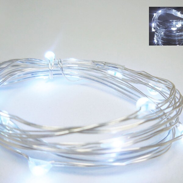 White LED Fairy Garden Lights ~ Battery Operated Bright White Light Strands ~  Terrarium Mason Jar Lights ~ Miniature Dollhouse Lights