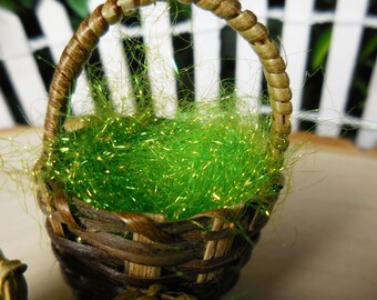 Miniature Green Easter Grass Basket Filler w/ 6 Eggs Option ~ Easter Fairy Garden & Dollhouse Accessories ~ Spring Diorama Craft Supplies