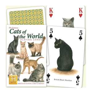Cartes à jouer Chats célèbres du monde ~ Carte sur le thème des animaux de compagnie pour le scrapbooking, les collages et les journaux indésirables ~ Soirée jeux éducative en famille