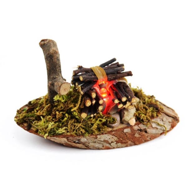 Miniature Natural Wood LED Campfire ~ Fairy Garden and Dollhouse Accessories ~ Woodland Home & Garden Decor