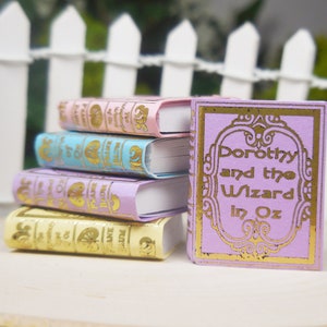 5 PC Mini Wizard of Oz Story Books in Pastel Colors ~ Dollhouse and Fairy Garden Accessories ~ Unique Fairytale Party Favors