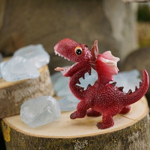 Miniature Happy Dance Baby Dragon Figurine in Red ~ Fairytale Fairy Garden & Terrarium Accessories ~ Dungeon Dragons Home or Party Décor
