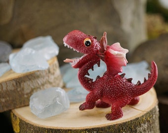 Miniature Red Happy Dance Baby Dragon Figurine ~ Fairytale Fairy Garden, Terrarium & Dollhouse Accessories ~ Mythical Animals for Diorama