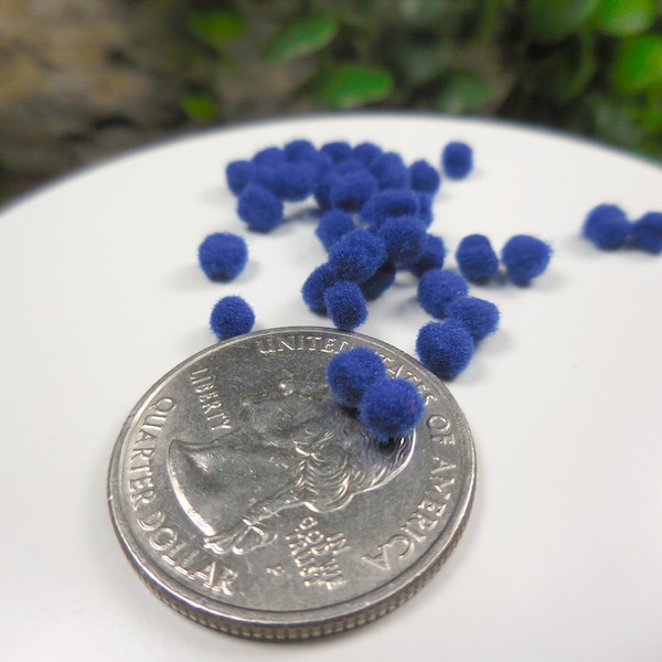 3mm Pom Poms in Royal Blue, 40 PC ~ 4th of July Fairy Garden Accessories ~ Patriotic Diorama Dollhouse & Craft Supplies