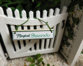 Miniature Hanging Sign| Magical Shamrocks ~ St. Patrick's Day Fairy Garden & Dollhouse Accessories ~ Leprechaun Figurines and Craft Supply