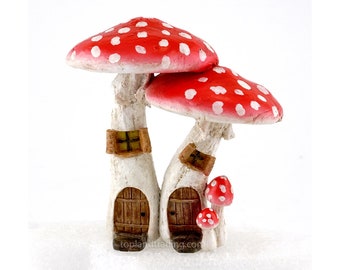 Enchanted Mushroom Fairy House ~ Miniature Red Mushroom Cottage for Fairies ~ Terrarium House Figurines ~ Whimsical Woodland Home Decor