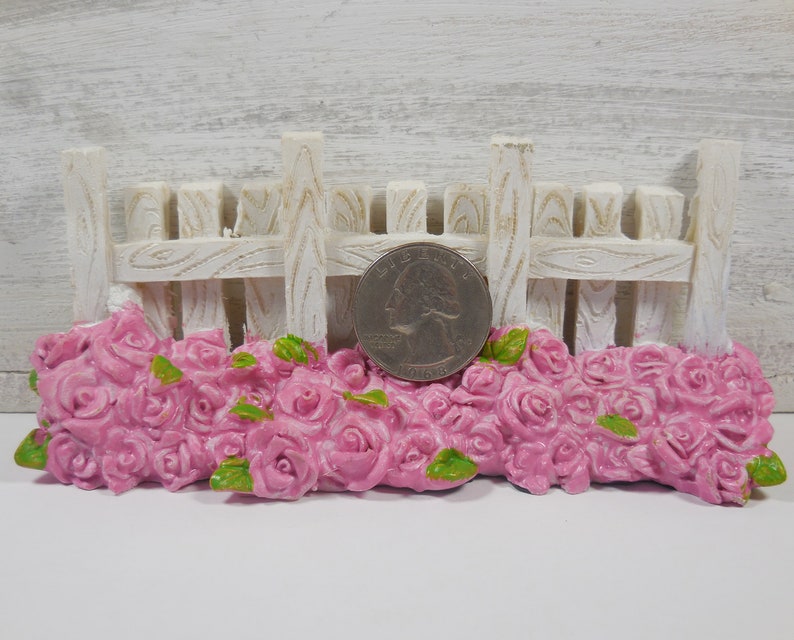 Fairy Accessory White Picket Fence Miniature White Garden Fence and Pink Roses for Fairies Spring Fairy Garden Supplies & Accessories image 2