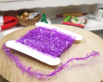 6mm Miniature Purple Tinsel Garland, 3 FT ~ Winter Fairy Garden & Dollhouse Accessories ~ Christmas Diorama Craft Supply