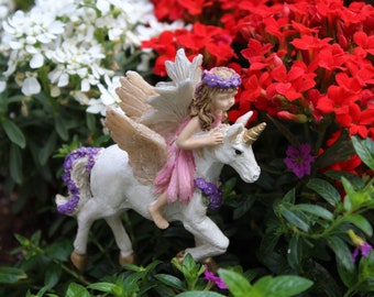Miniature Fairy with Flying Unicorn Duo- MCKENNA and MAGIC ~ Fairytale Themed Figurines for Home, Garden, & Party Decor