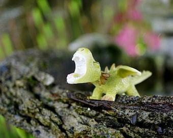Miniature Cranky Dragon Figurine in Green ~ Fairytale Fairy Garden, Terrarium & Dollhouse Accessories ~ Mythical Animals for Diorama