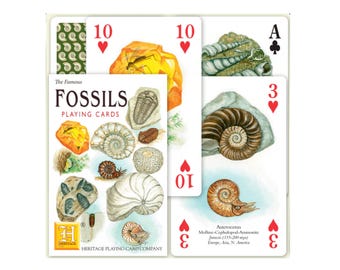 Naipes de fósiles famosos ~ Tarjeta temática de diario de campo para scrapbooking, collages y diarios basura ~ Noche de juegos educativos para la familia