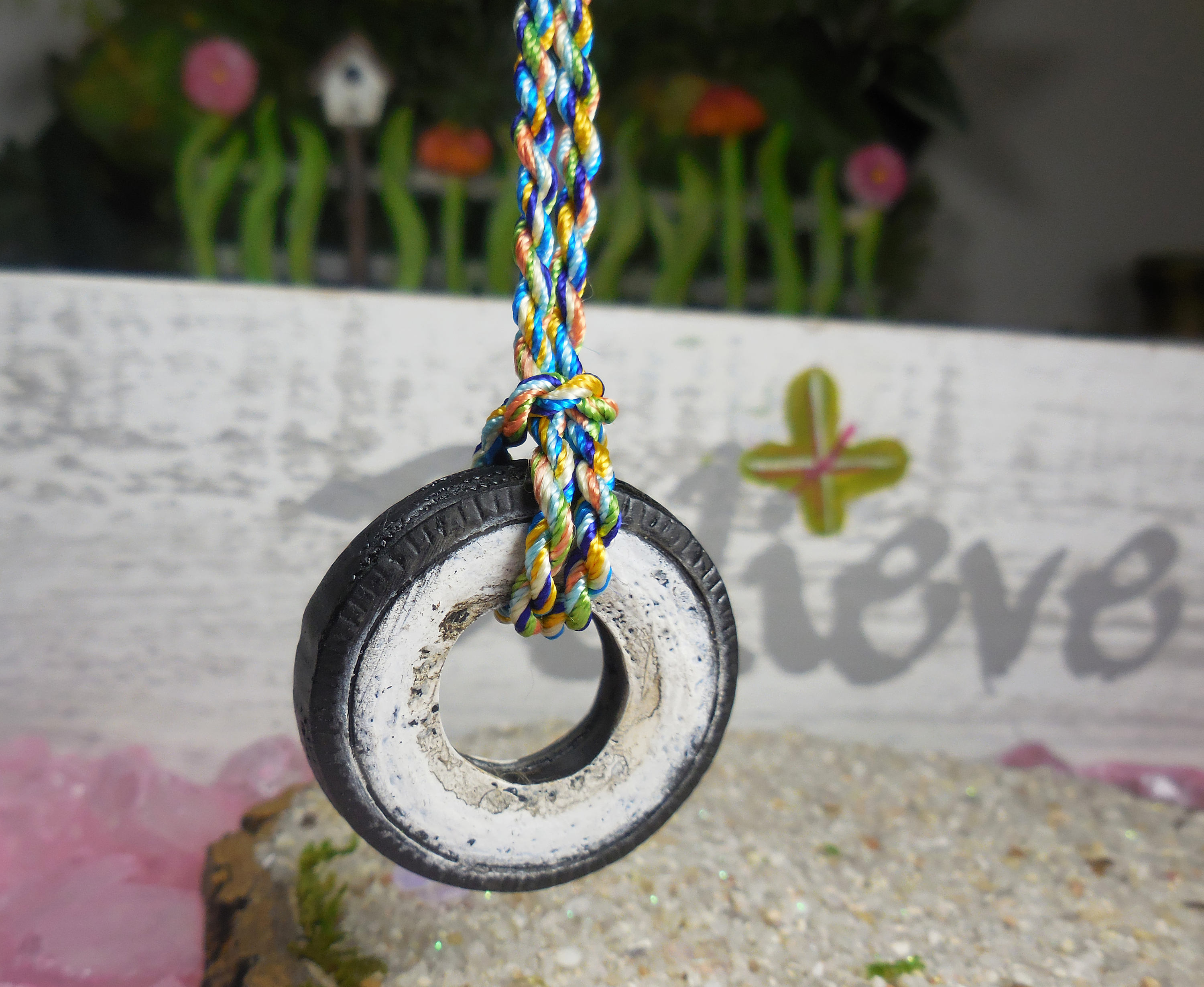 Columpio de jardín de hadas con cuerda arcoíris, accesorio de