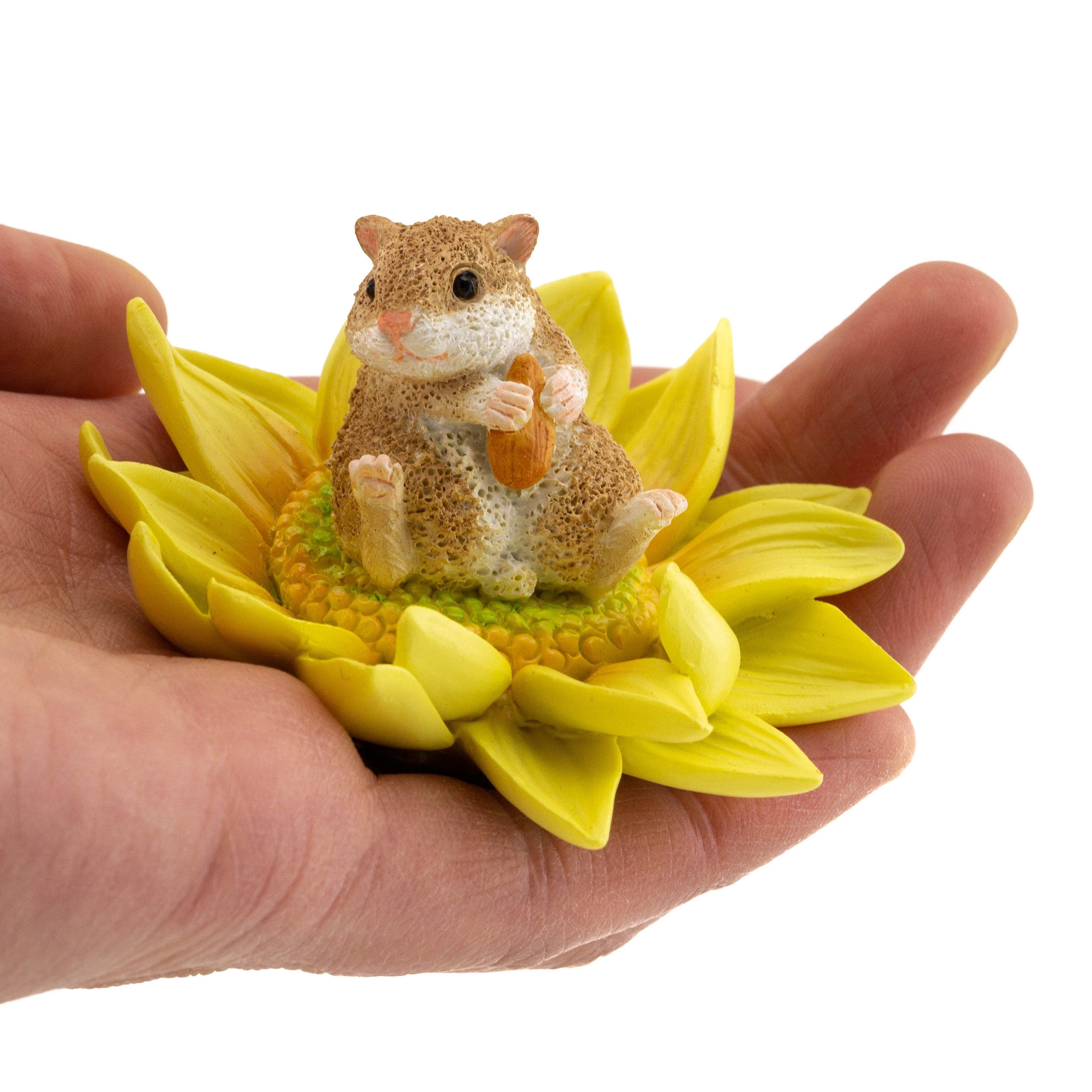 Miniature Dollhouse FAIRY GARDEN Figurine ~ Mini Hamster on Sunflower 