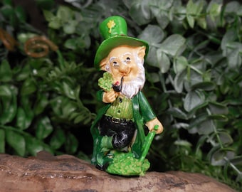 Miniature Leprechaun Elders Figurine w/ Cane and Pipe ~ St. Patrick's Day Gift Ideas ~ Luck of the Irish Home, Garden, & Party Decor