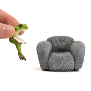 Tiny Frog on Sofa Reading ~ Fairy Garden Accessories & Supply ~ Miniature Fairy Animal Figurines ~ Frog Themed Party Decor