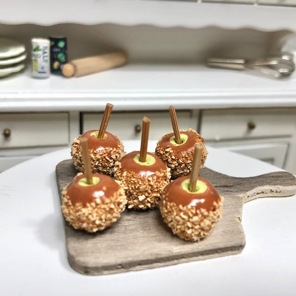 Miniature Caramel Candied Apple w/ Nuts~ Summer Fairy Garden, Terrarium & Dollhouse Accessories ~ Carnival Diorama Treats and Craft Supplies