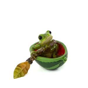 Tiny Frog Paddling Watermelon Boat ~ Woodland Fairy Garden Accessories & Supply ~ Miniature Fairy Animal Figurines ~ Frog Themed Party Decor