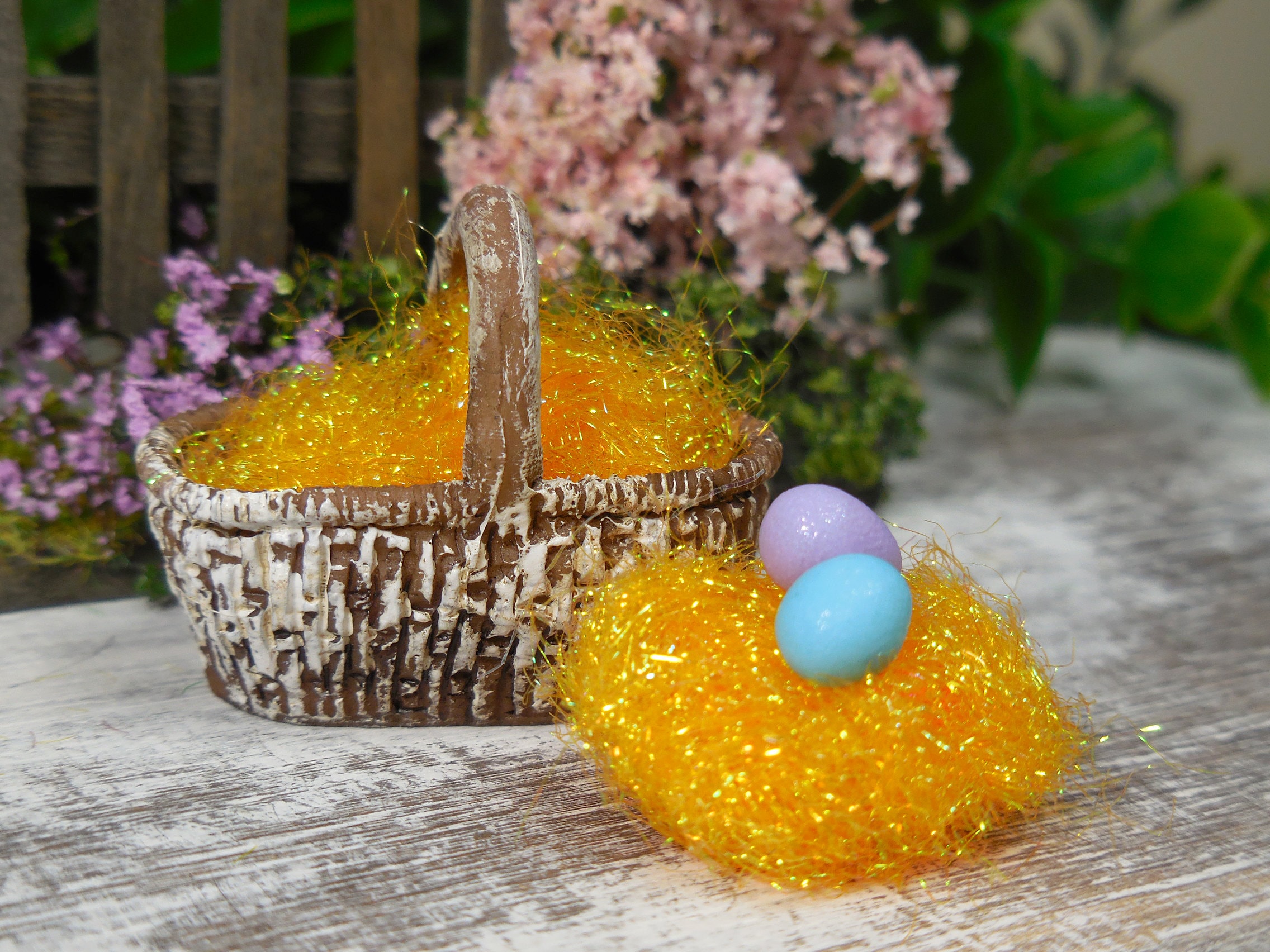 Miniature Purple Easter Grass Basket Filler W/ 6 Eggs Option Easter Fairy  Garden & Dollhouse Accessories Spring Diorama Craft Supplies 