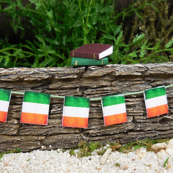 Miniature Irish Flag Banner ~ St. Patrick's Day Fairy Garden, Terrarium, Dollhouse & Diorama Accessories ~ Captured Leprechaun Trap Crafts