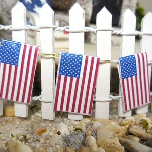 Fairy Garden Patriotic 4th of July Paper Flag Banner, Fairy Garden Pennant Flags Set in Red, White, and Blue, Independence Day Decor