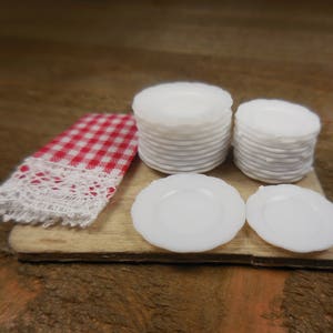 4x 12mm Dolls House Miniature White Glazed Ceramic Plates 
