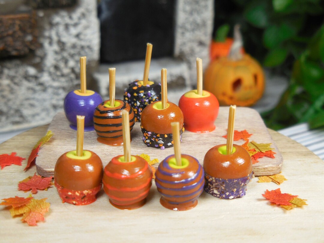 Mini Caramel Apples in Purple, Orange or Chocolate ~ Halloween Dollhouse \u0026  Fairy Garden Sweets ~ Miniature Trick or Treat Diorama Supply - Etsy, image size:1080x810