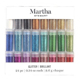 Juego de purpurina fina de Martha Stewart en 24 colores, suministros para manualidades y arte