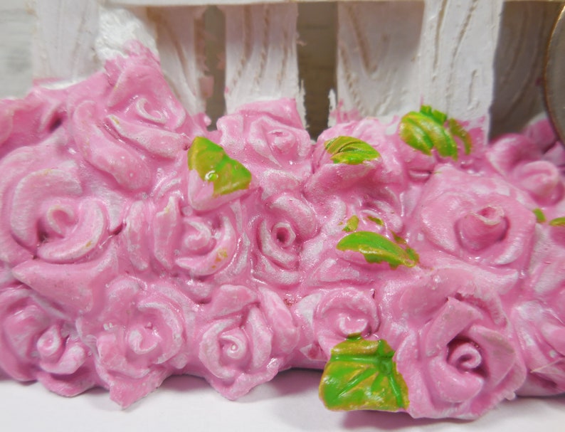 Fairy Accessory White Picket Fence Miniature White Garden Fence and Pink Roses for Fairies Spring Fairy Garden Supplies & Accessories image 3