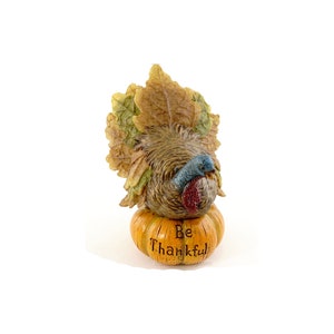 Miniature Turkey with Pumpkin Figurine Fall Harvest & Thanksgiving Miniatures for Dollhouse and Dioramas Fairy Garden Supply Turkey THANKFUL