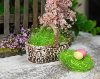 Miniature Green Easter Grass Basket Filler W/ 6 Eggs Option | Etsy