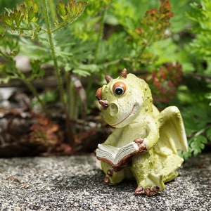 Fairy Garden Dragon Figurine Reading a Book ~ Miniature Dragon Accessory for Fairies ~ Fairy Garden Supplies ~ Animal Figurine for Terrarium