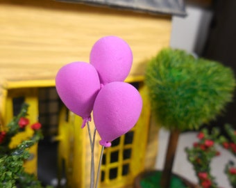 Miniature Fuchsia Birthday Balloons ~ Valentine's Day Fairy Garden Supplies ~ Love Themed Dollhouse Accessories & Craft Supplies