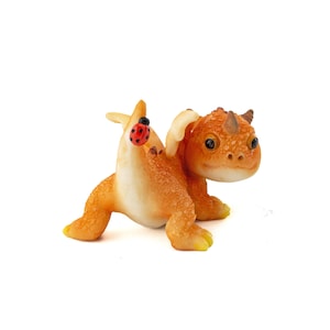 Miniature Orange Fire Dragon Figurine ~ Fairy Garden Accessories ~ Terrarium Animal Statuettes ~ Fairy-tale Birthday Decor & Cake Toppers