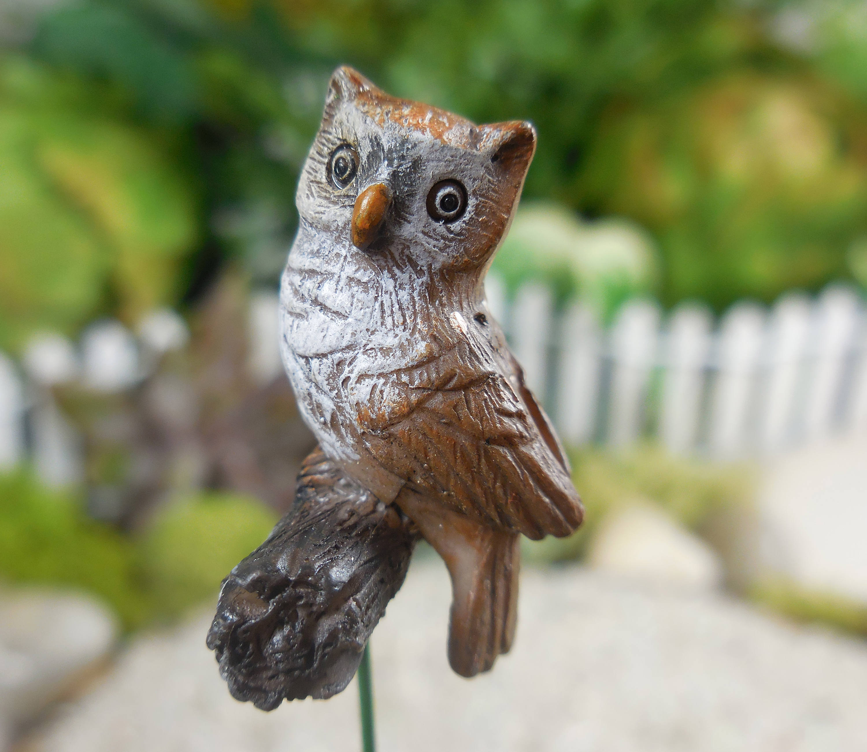 Miniature Owl Figurine Garden Pick Tiny Woodland Brown Owl Etsy