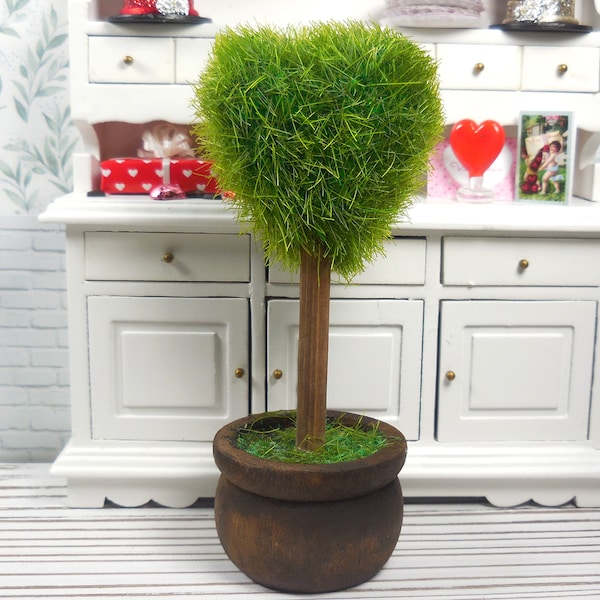 Mini Heart Topiary in Large Wood Pot ~ Valentine's Day Fairy Garden & Dollhouse Décor ~ Miniature Heart Themed Diorama Craft Supplies