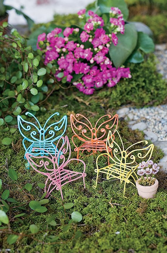 Mini Butterfly Park Bench in Blue Coral Pink Yellow Fairy