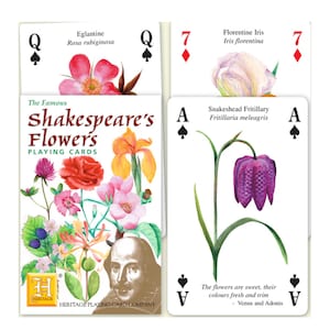Shakespeare's Flowers Heritage speelkaarten ~ Historische kaart voor scrapbooking, collages en tijdschriften ~ Educatieve familiespelavond