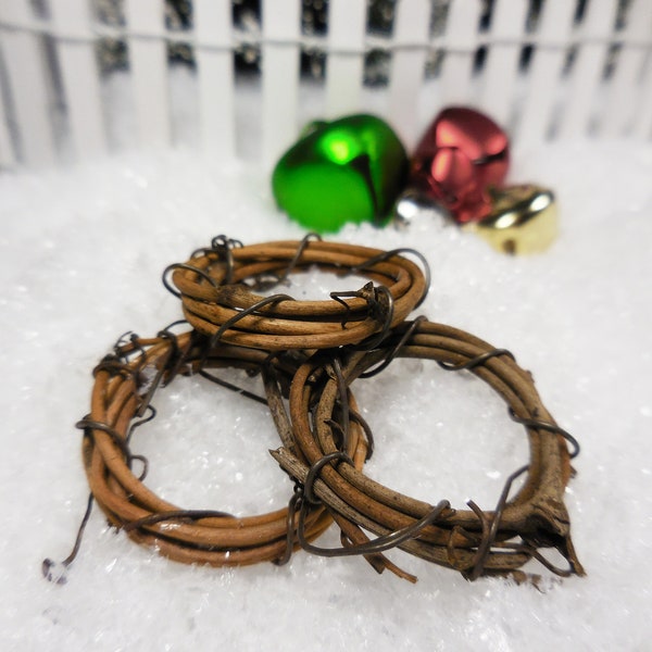 1” Miniature Grapevine Twig Round Wreath ~ Fairy Garden House Xmas Accessories ~ Winter Dollhouse Decorations ~ Christmas Crafts Supply