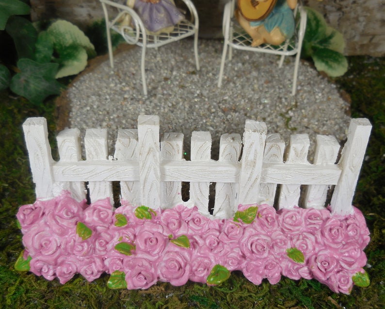 Fairy Accessory White Picket Fence Miniature White Garden Fence and Pink Roses for Fairies Spring Fairy Garden Supplies & Accessories image 7