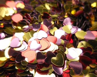 Miniature Red, Gold & Pink Metallic Heart Confetti, 7mm ~ Valentines Day Fairy Garden Accessories ~ Dollhouse Table Scatter