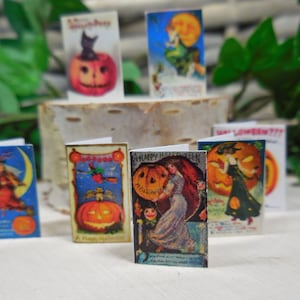 Miniatuur vintage Halloween-wenskaarten ~ Sprookjestuinaccessoires ~ Poppenhuismini's ~ Paper Craft Supply