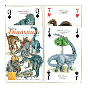 Speelkaarten beroemde dinosaurussen ~ Ancient Beast-kaart voor scrapbooking, collages en junkjournals ~ Educatieve familiegame-avond