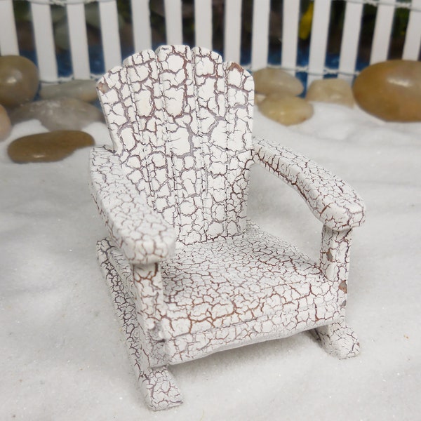 Miniature Fairy Garden Rocking Chair ~ Tiny Faux Wood White Adirondack Chair for Fairies ~ Fairy Furniture Accessory & Garden Supplies