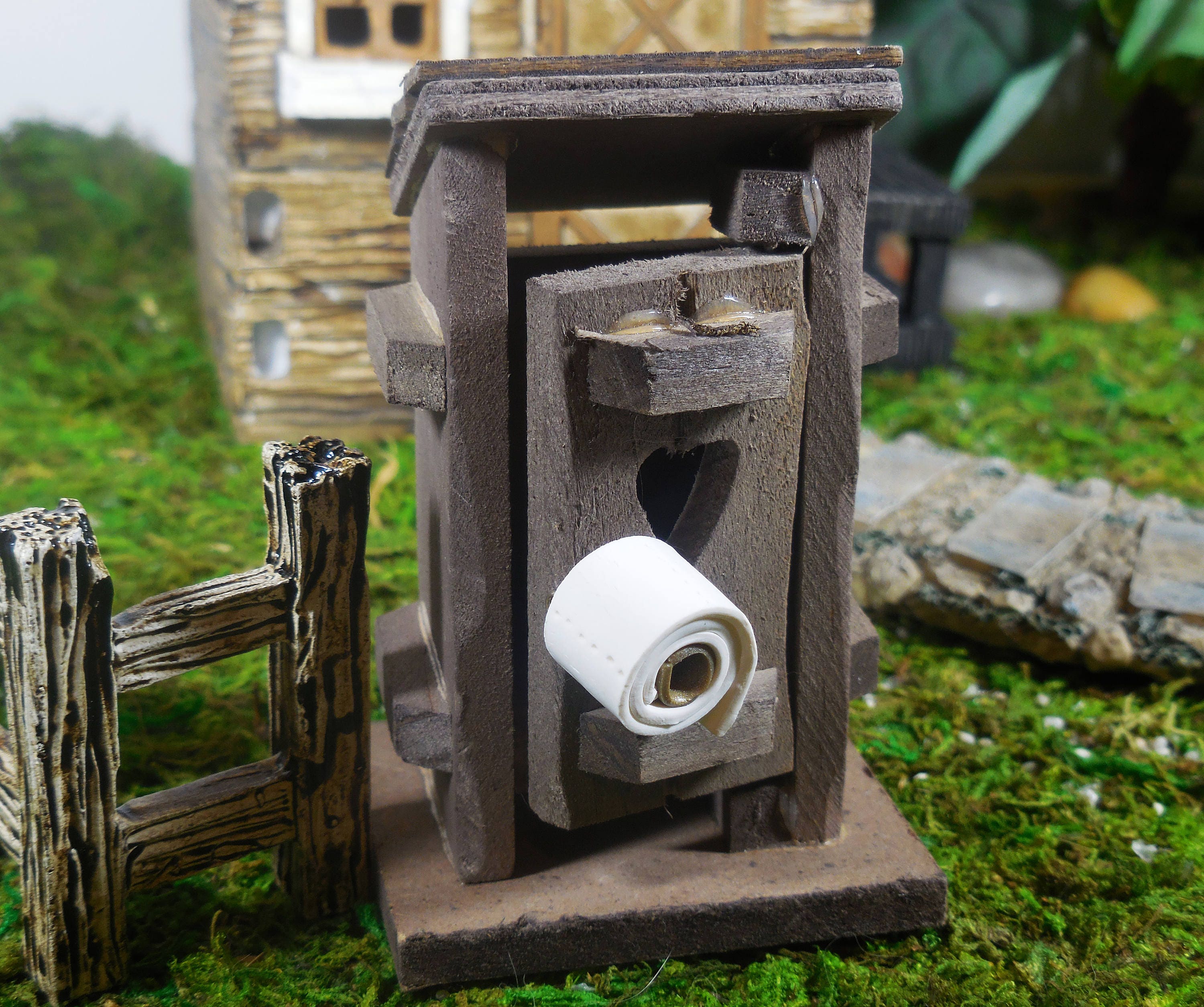 Fairy Garden Outhouse w Mini Toilet Paper Miniature Wooden