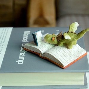 Fairy Garden Dragon Reading a Book Miniature Animal Figurine for Terrarium Fairy Garden Supply and Accessory Fairy Figurines image 1