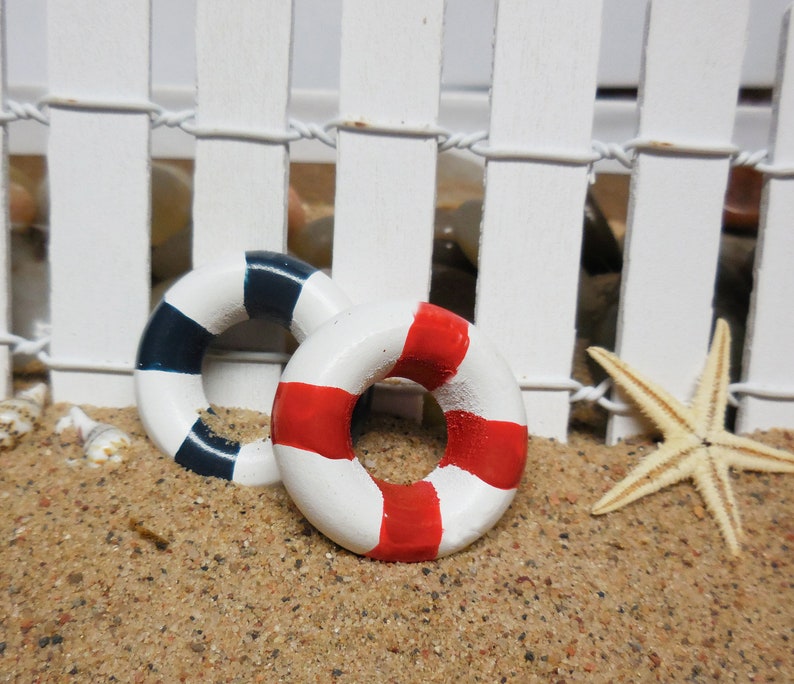 Miniature Nautical Buoys in Red and Blue ~ Beach Fairy Garden Accessories ~ Terrarium Figurines ~ Coastal Beach Wedding Cake Toppers