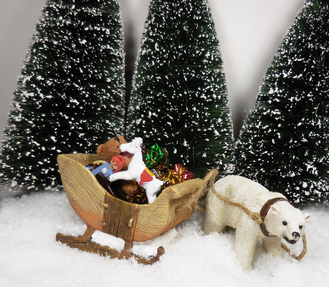 Miniature Polar Bear Pulling Faux Wood Sleigh Christmas Etsy